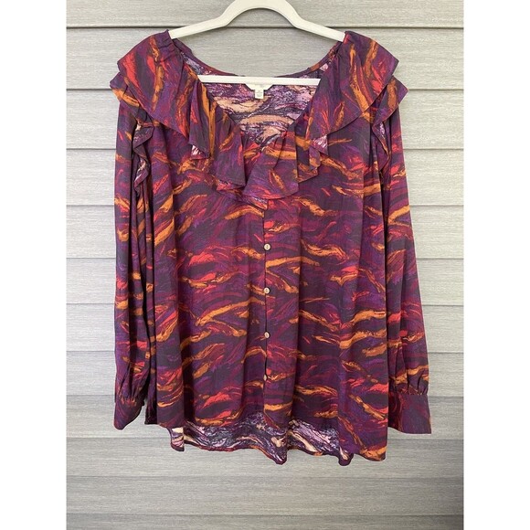 NWT Terra & Sky Size 3X Long Sleeve Woven Ruffle Button Up Blouse Purple 24.8001 - Picture 1 of 8